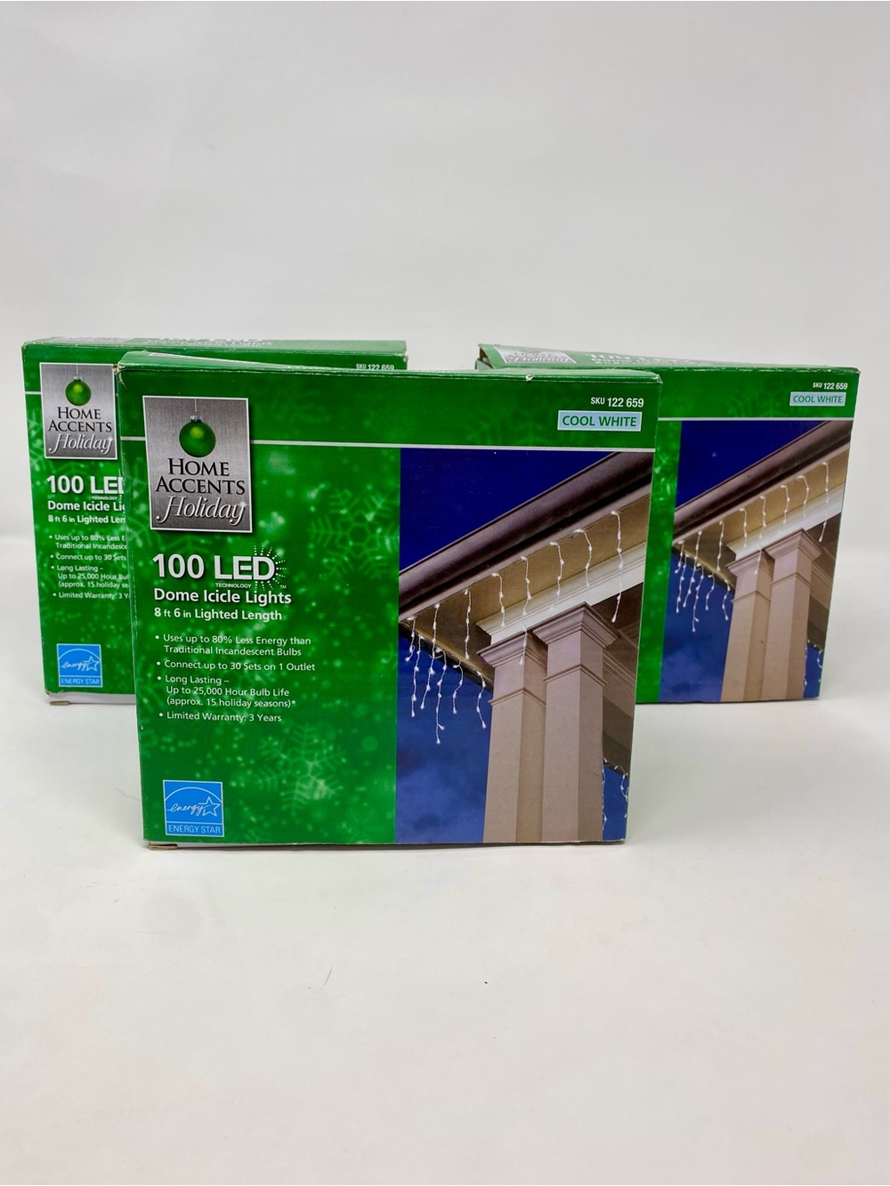 Set of 3 - Home Accents Holiday 100 LED Dome Icicle Lights - Cool White